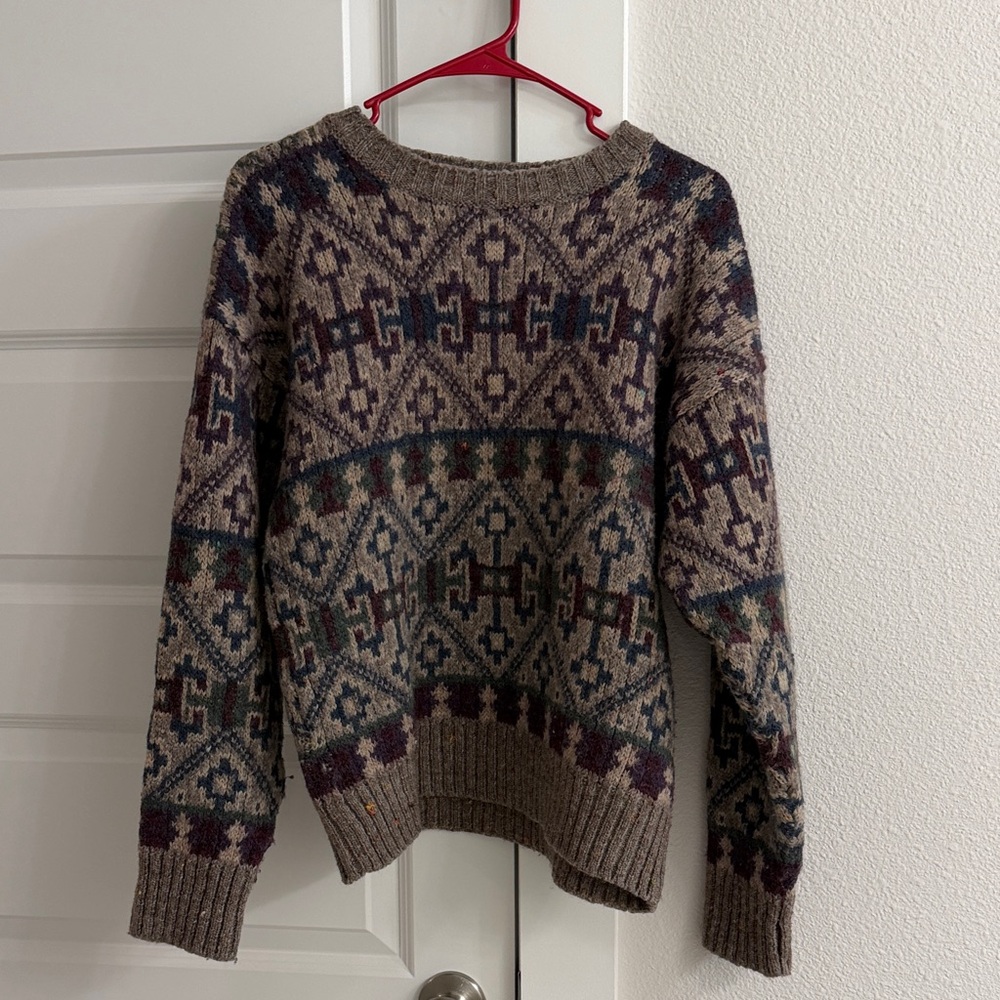 Nomadic Traders Taupe Multicolor Fair Isle Crewneck Sweater